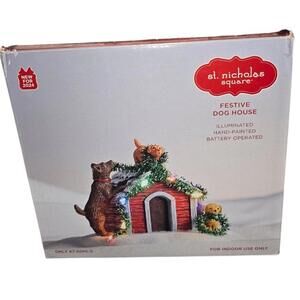 St. Nicholas Square Festive Dog House LED Illuminated Hand Painted NEW *READ*